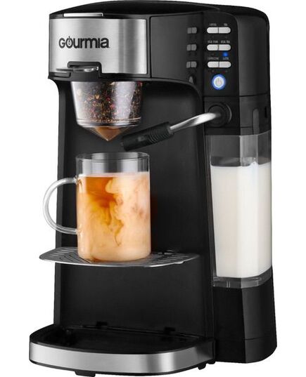 Gourmia - Single Serve K-Cup Pod Coffee Maker with Built-In Frother - Black/Stainless Steel, изображение 2