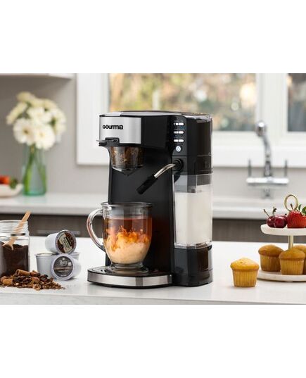 Gourmia - Single Serve K-Cup Pod Coffee Maker with Built-In Frother - Black/Stainless Steel, изображение 7